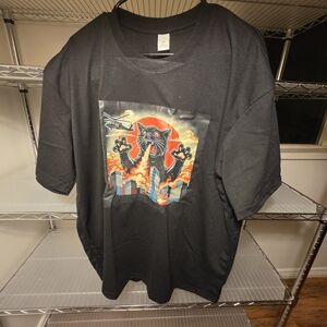 Urban Black Graphic Tee with Cat Design